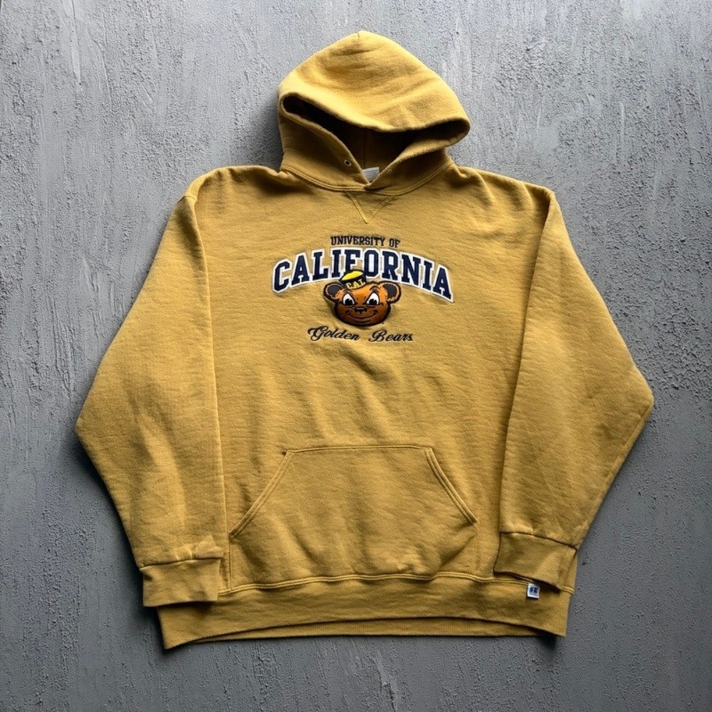 Vintage University of California Russell Athletic Hoodie XXL Yellow 2000s